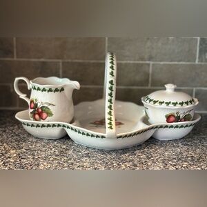 Portmeirion Strawberry Fair Basket with sugar and creamer